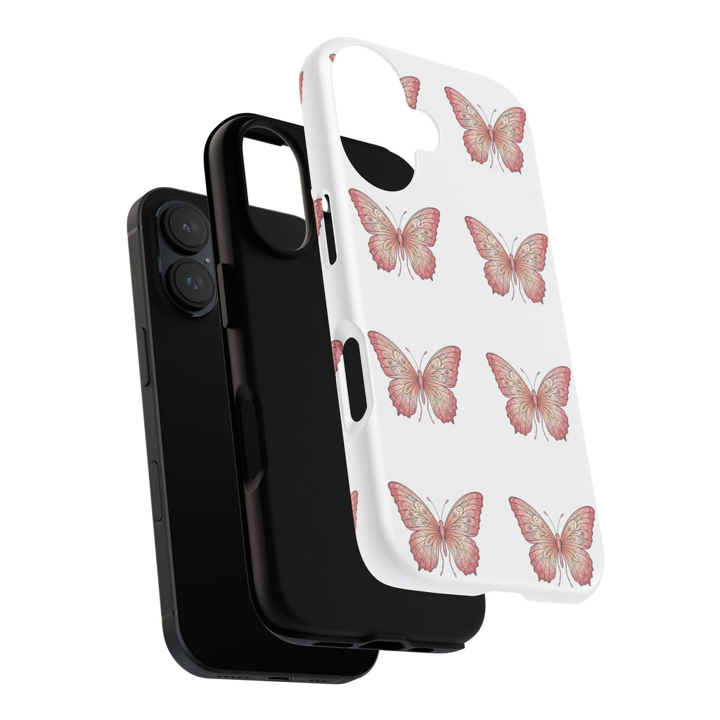 Pink Butterfly Tough Phone Case — Floral Pattern Protective Cover