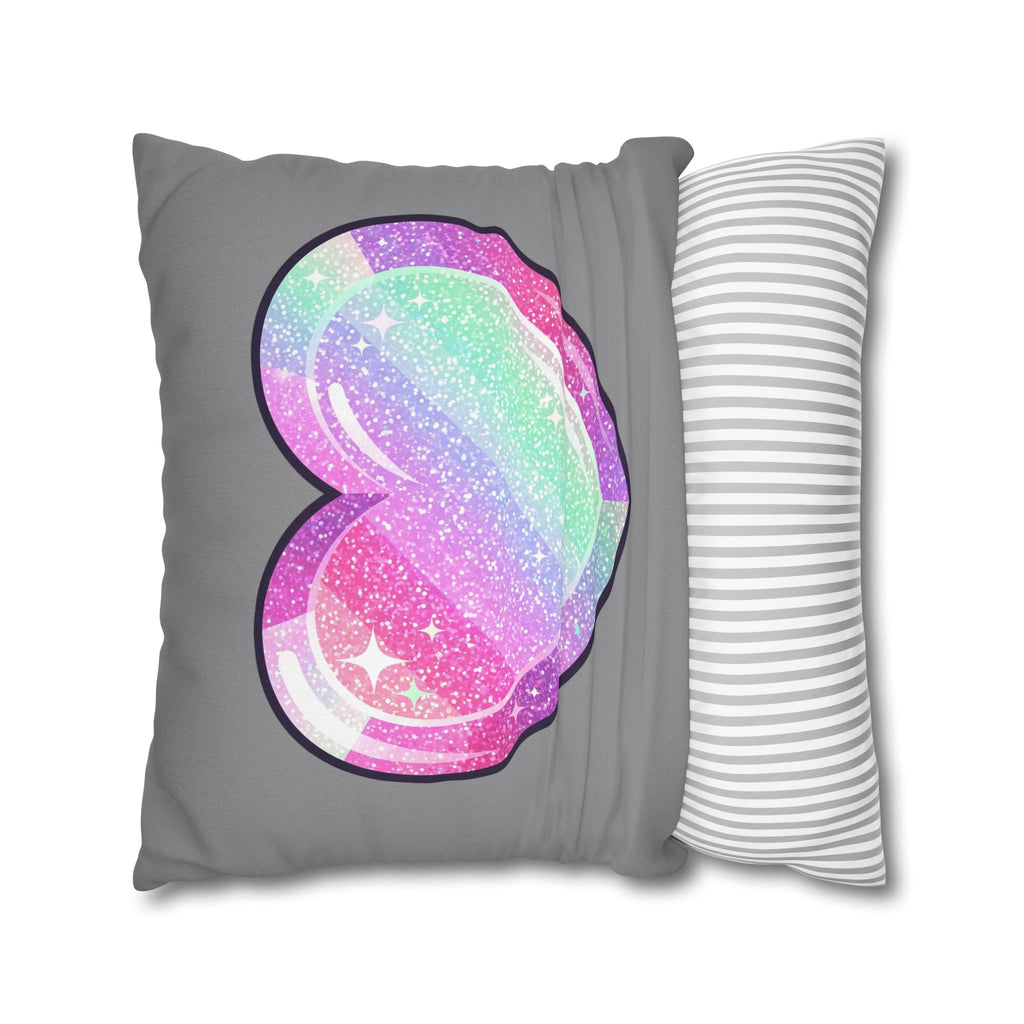 Pastel Glitter Heart Pillowcase Spun Polyester Square Pillowcase- Grey