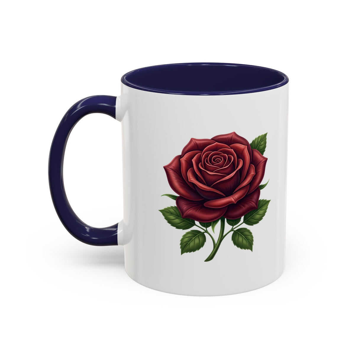 Red Rose Accent Coffee Mug — Floral Ceramic Coffee Cup (11/15oz)