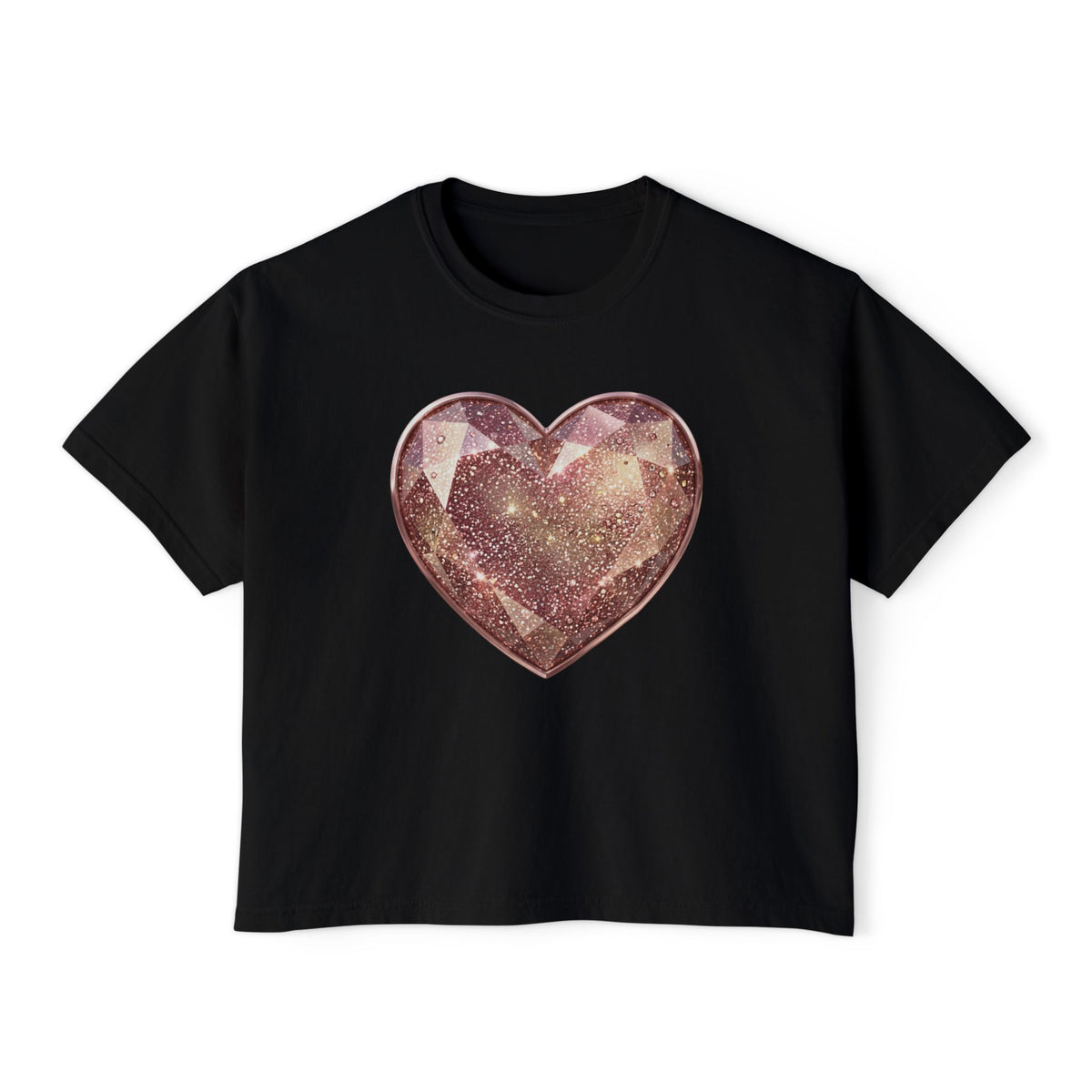 Glitter Gem Heart Boxy Tee — Women's Sparkle Heart Graphic Shirt