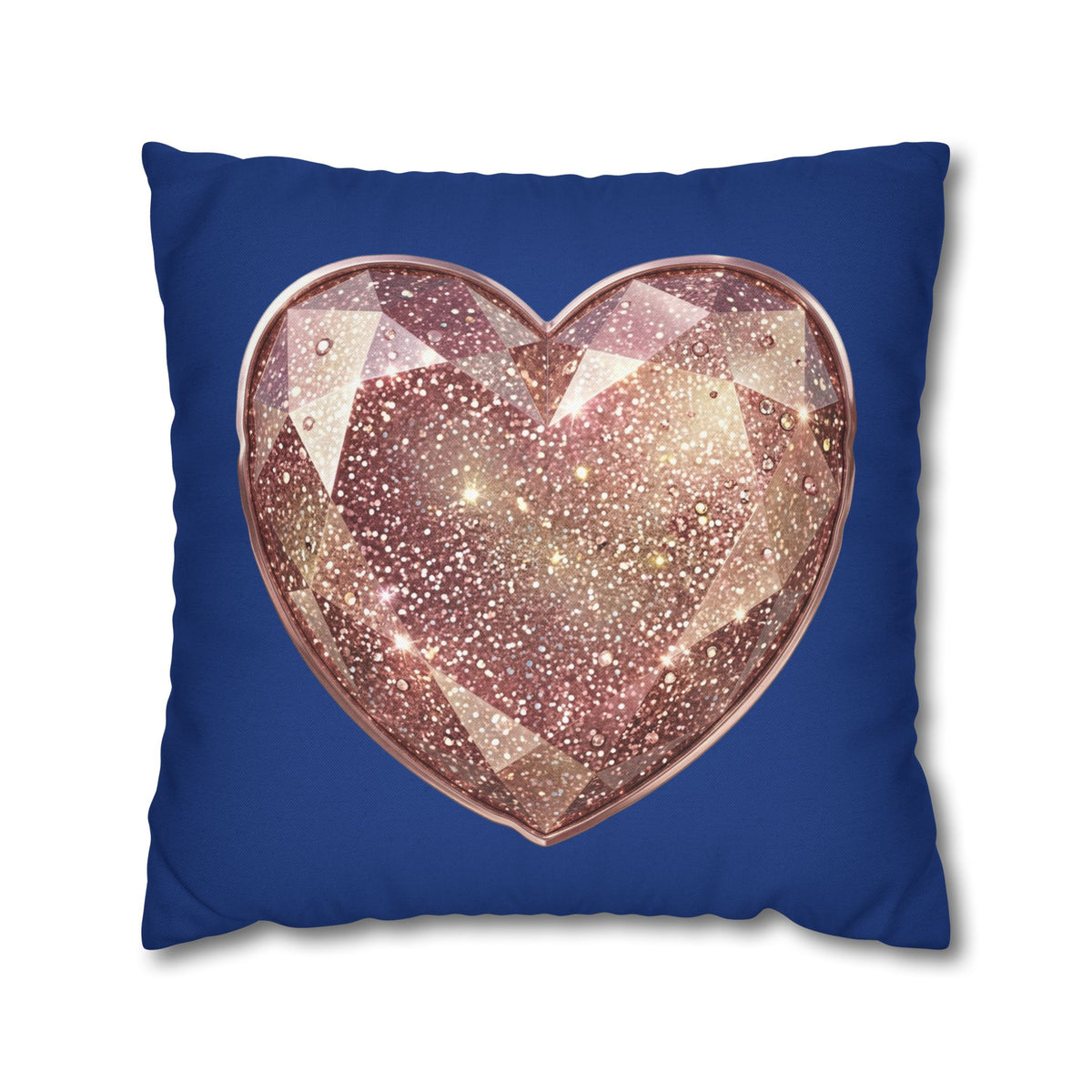 Galaxy Rose Gold Heart Pillowcase — Decorative Square Throw Pillow- Navy