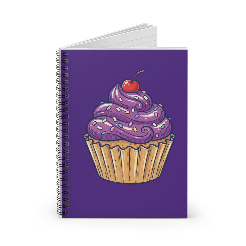 Purple Cupcake Spiral Notebook — Cute Cherry Dessert Journal (Ruled)