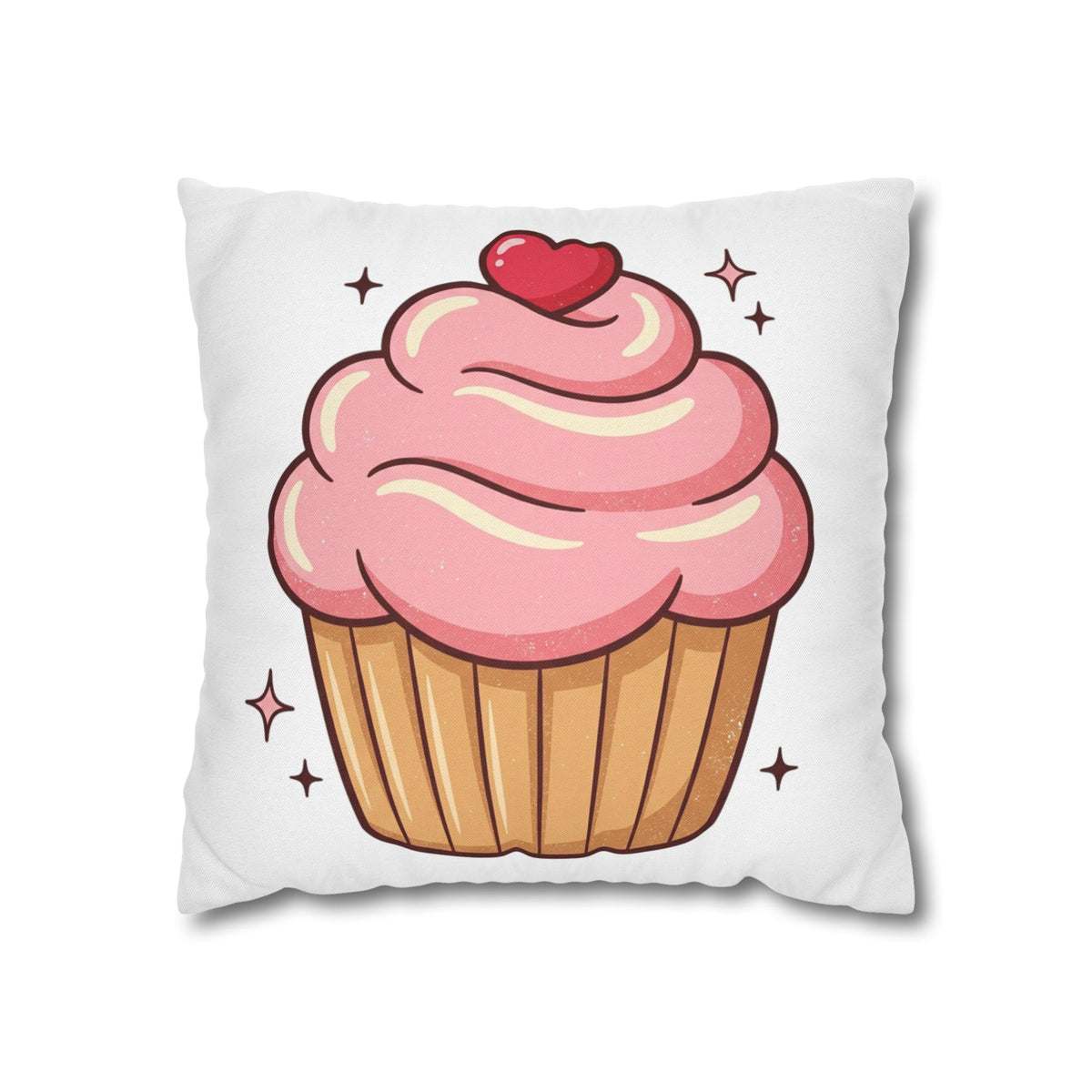Pink Cupcake Spun Polyester Square Pillowcase- White