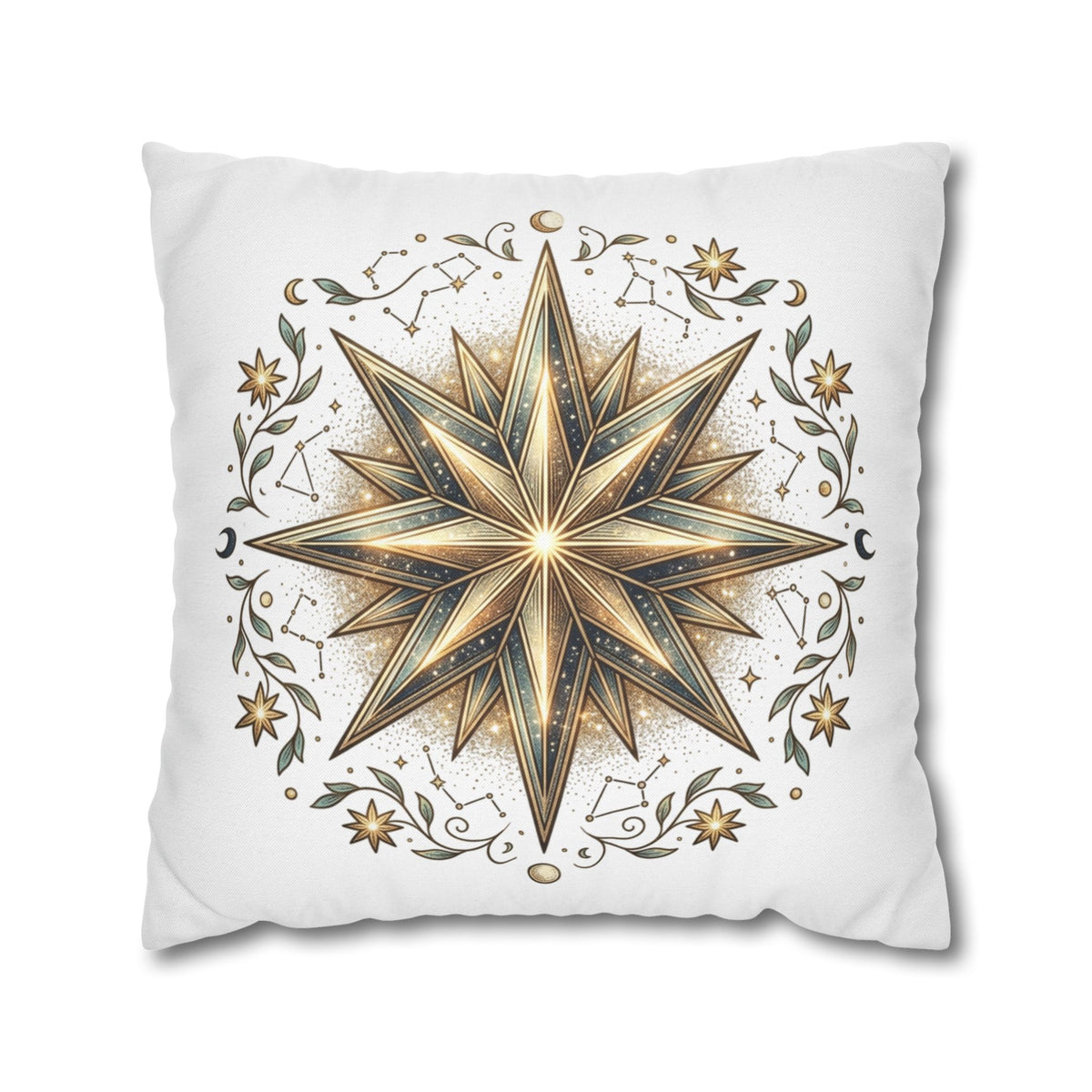 Gold Nautical Star Decorative Pillowcase — Coastal Boho Accent