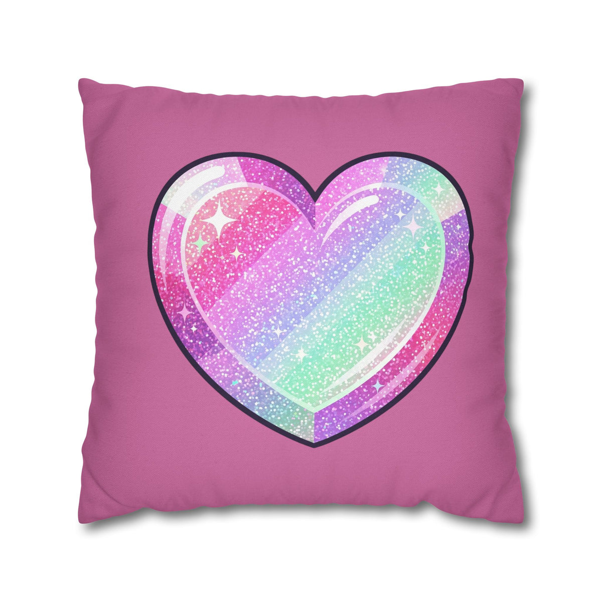Pastel Glitter Heart Pillowcase Spun Polyester Square Pillowcase- Light Pink