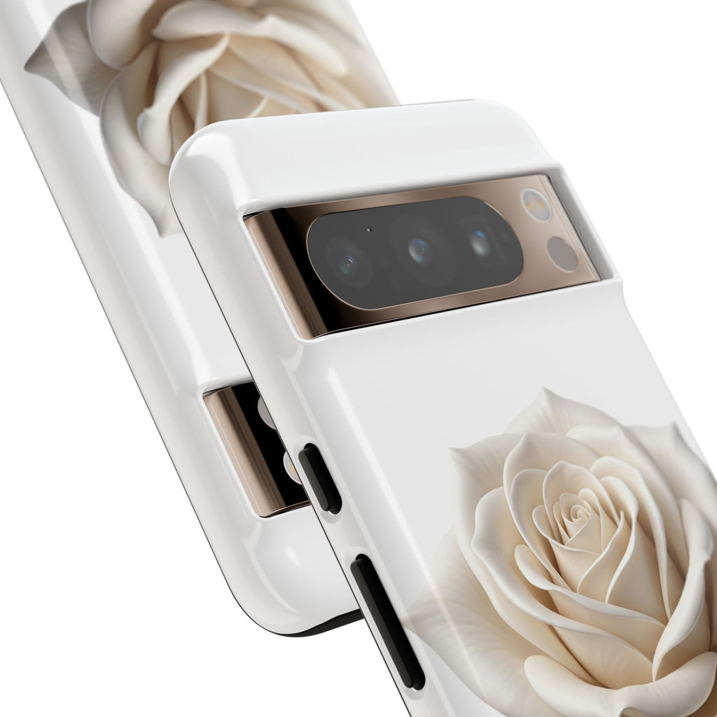 White Rose Tough Phone Case – Elegant Floral Protective Cover