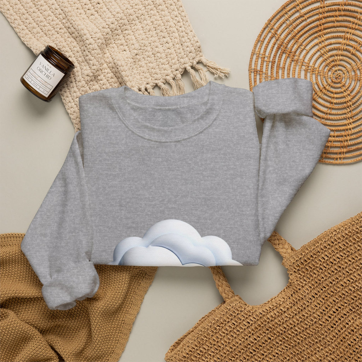 Cloud Graphic Sweatshirt — Soft White Cozy Crewneck