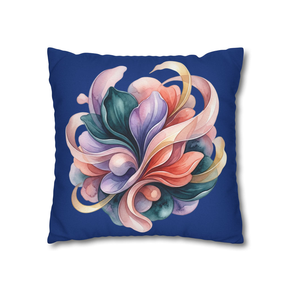 Floral Swirl Decorative Pillowcase — Vibrant Abstract Blossom on Navy