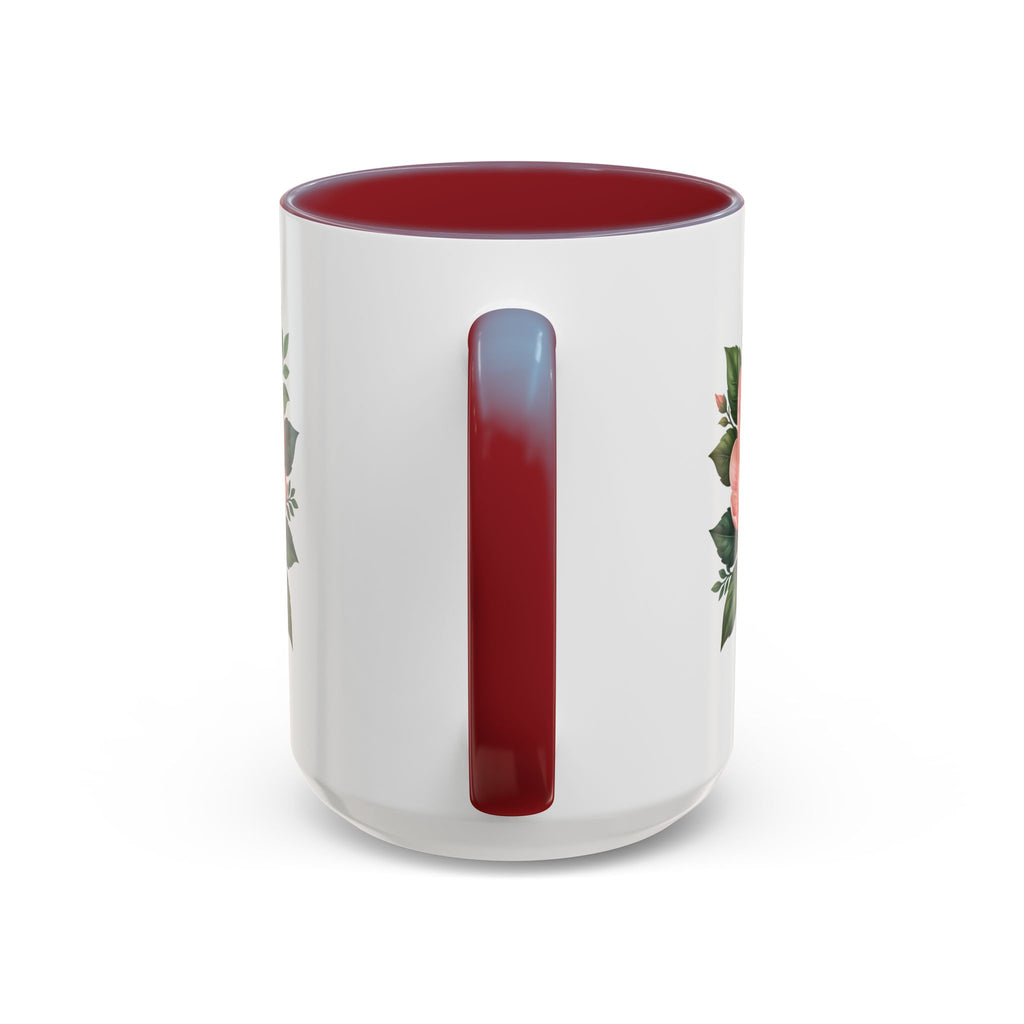 Floral Peony Accent Coffee Mug — Pink Rose Bloom Ceramic Cup