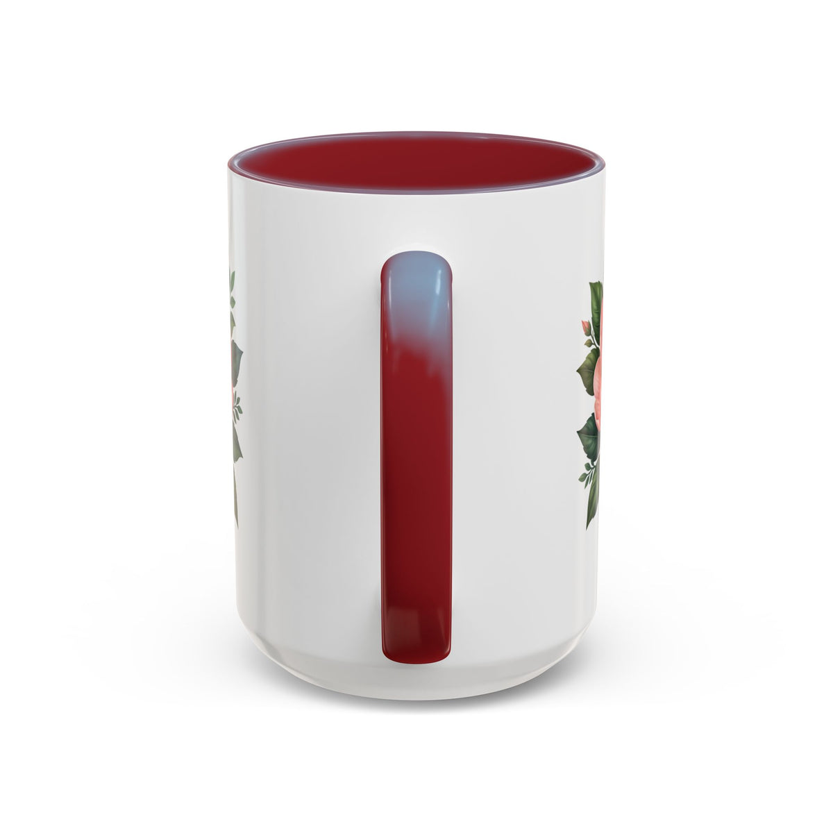 Floral Peony Accent Coffee Mug — Pink Rose Bloom Ceramic Cup