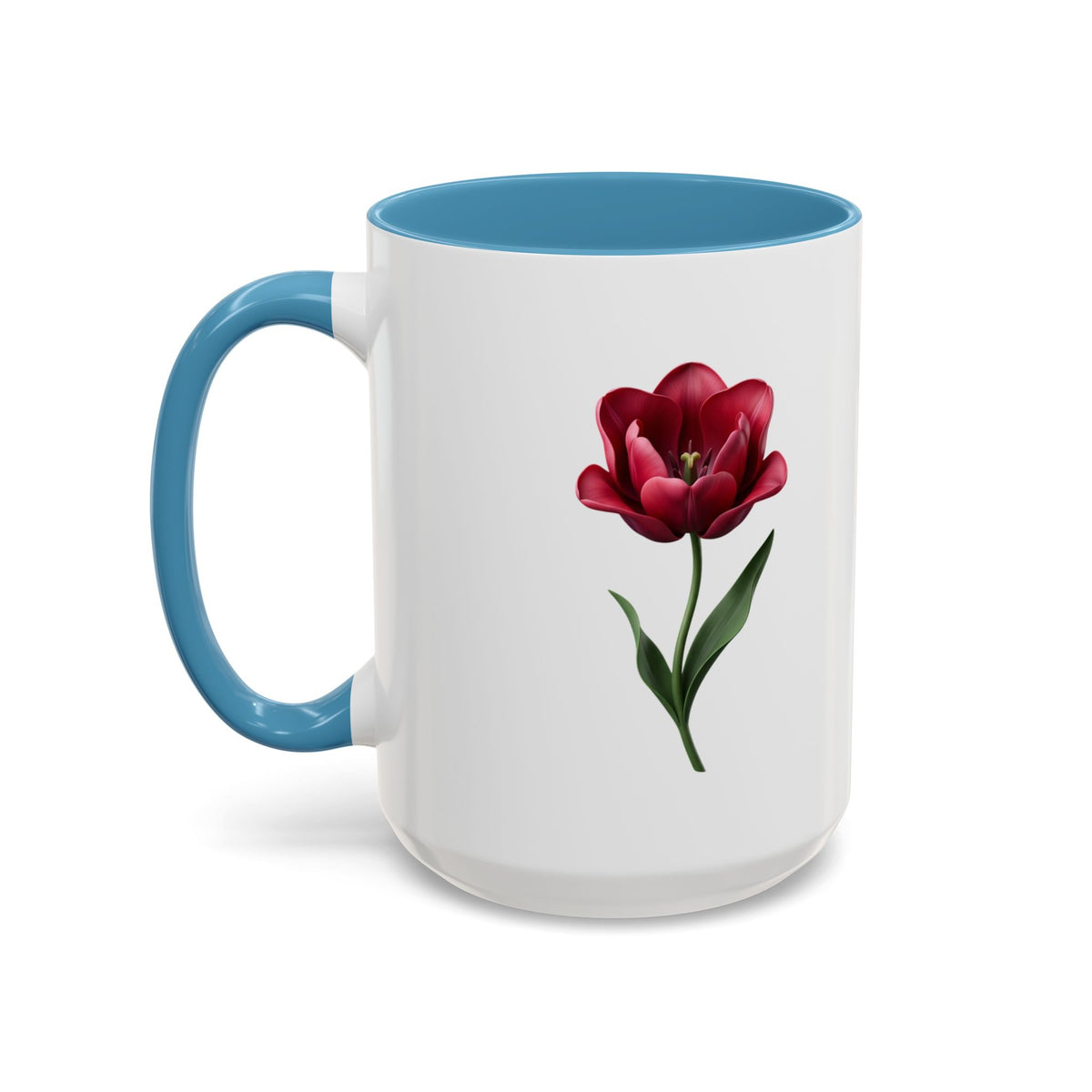 Red Tulip Accent Coffee Mug – Floral 11/15oz Ceramic Mug