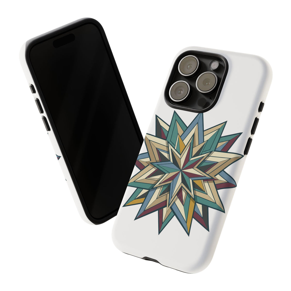 Geometric Star Phone Case — Teal & Earthtone Mandala Design