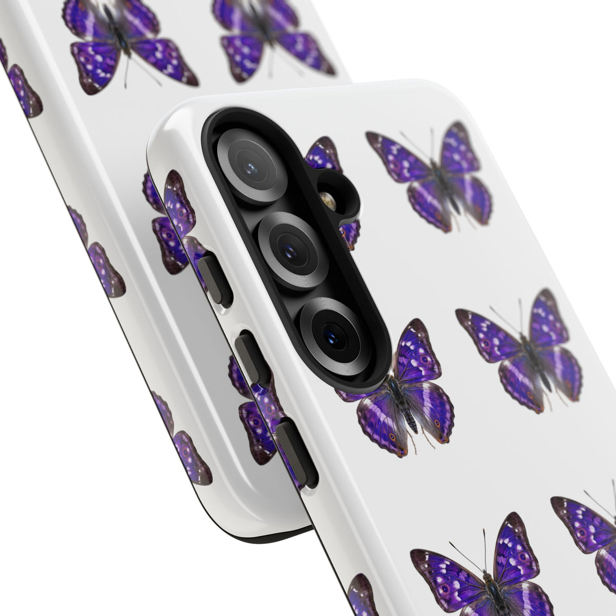 Purple Butterfly Tough Phone Case — Durable Protective iPhone Case with Repeating Butterfly Pattern