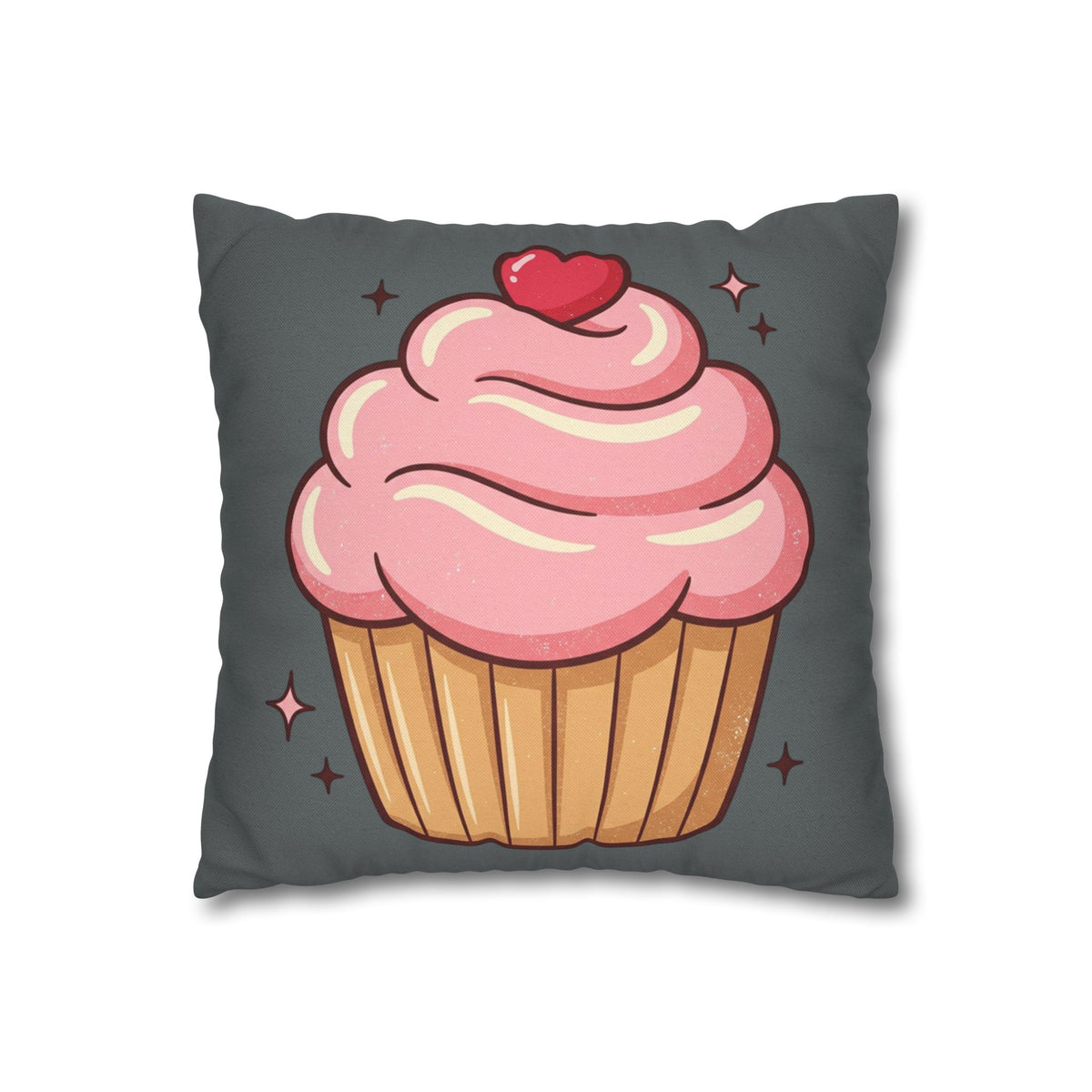 Pink Cup Cake Spun Polyester Square Pillowcase- Dark Grey