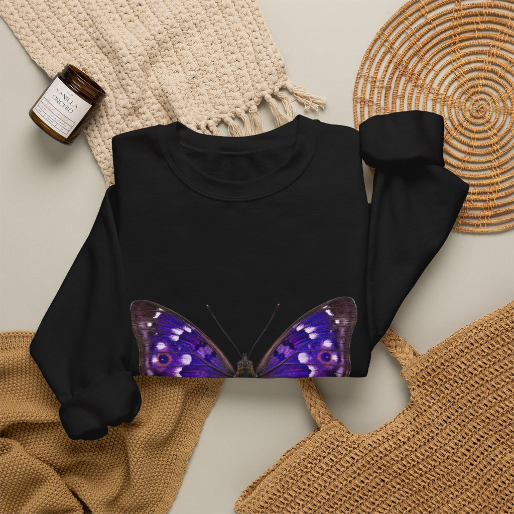 Purple Butterfly Crewneck Sweatshirt — Vibrant Nature Graphic Pullover