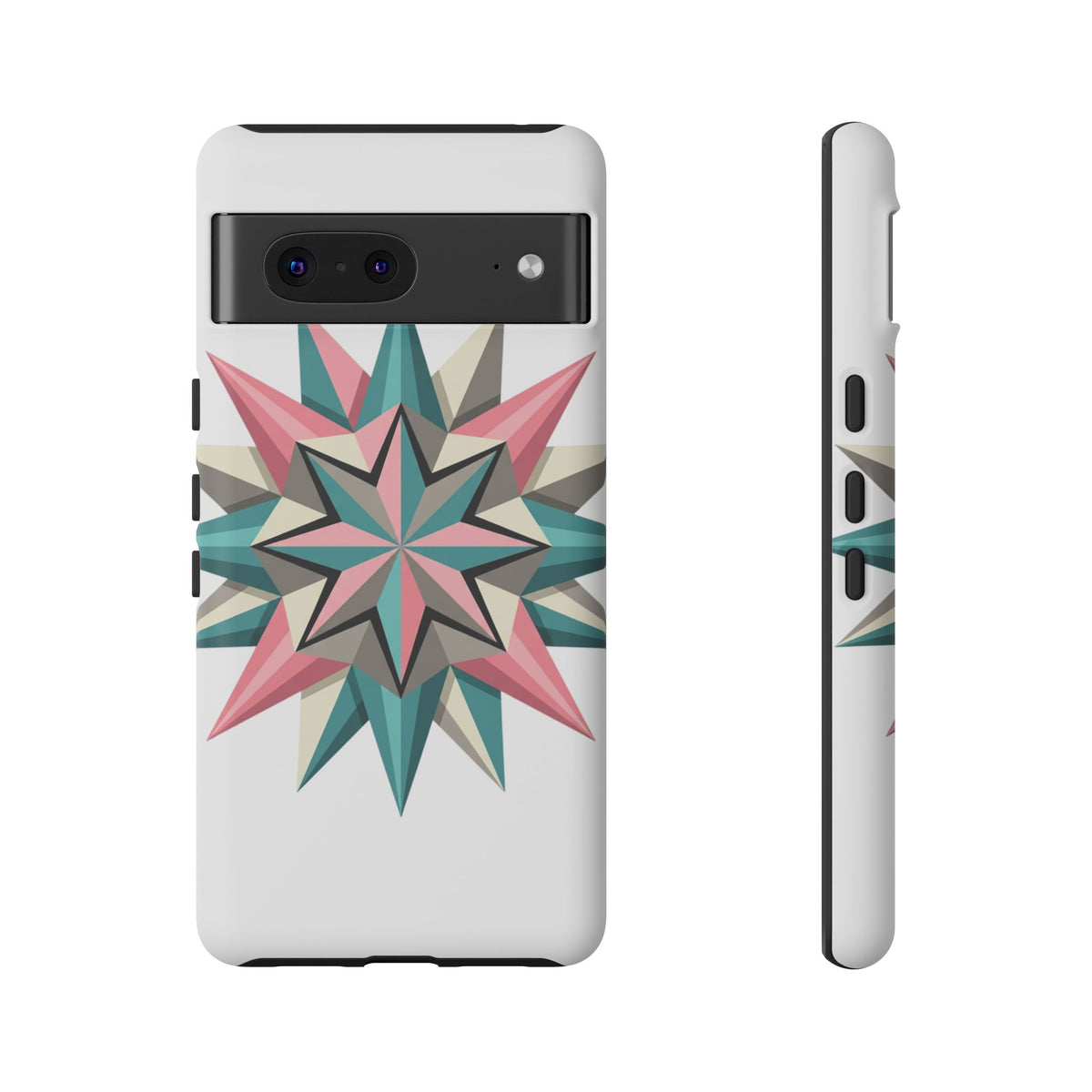 Geometric Star Tough Phone Case – Pink Teal Compass Design