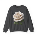 White Rose Crewneck Sweatshirt — Elegant Botanical Floral Pullover