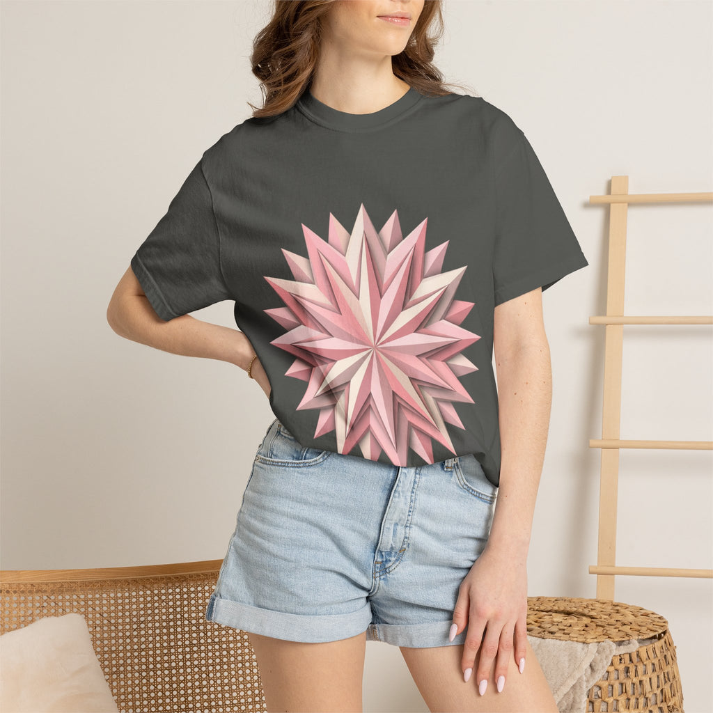 Geometric Rose Star T-Shirt — Pink 3D Origami Floral Tee