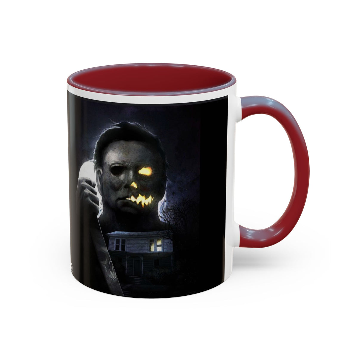 Halloween Michael Myers Accent Coffee Mug — Spooky Horror Movie Jack-O'-Lantern Face (11/15oz)