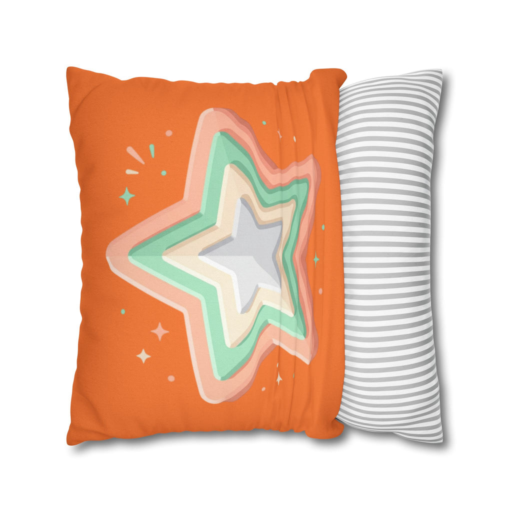 Star Shape Orange Spun Polyester Square Pillowcase