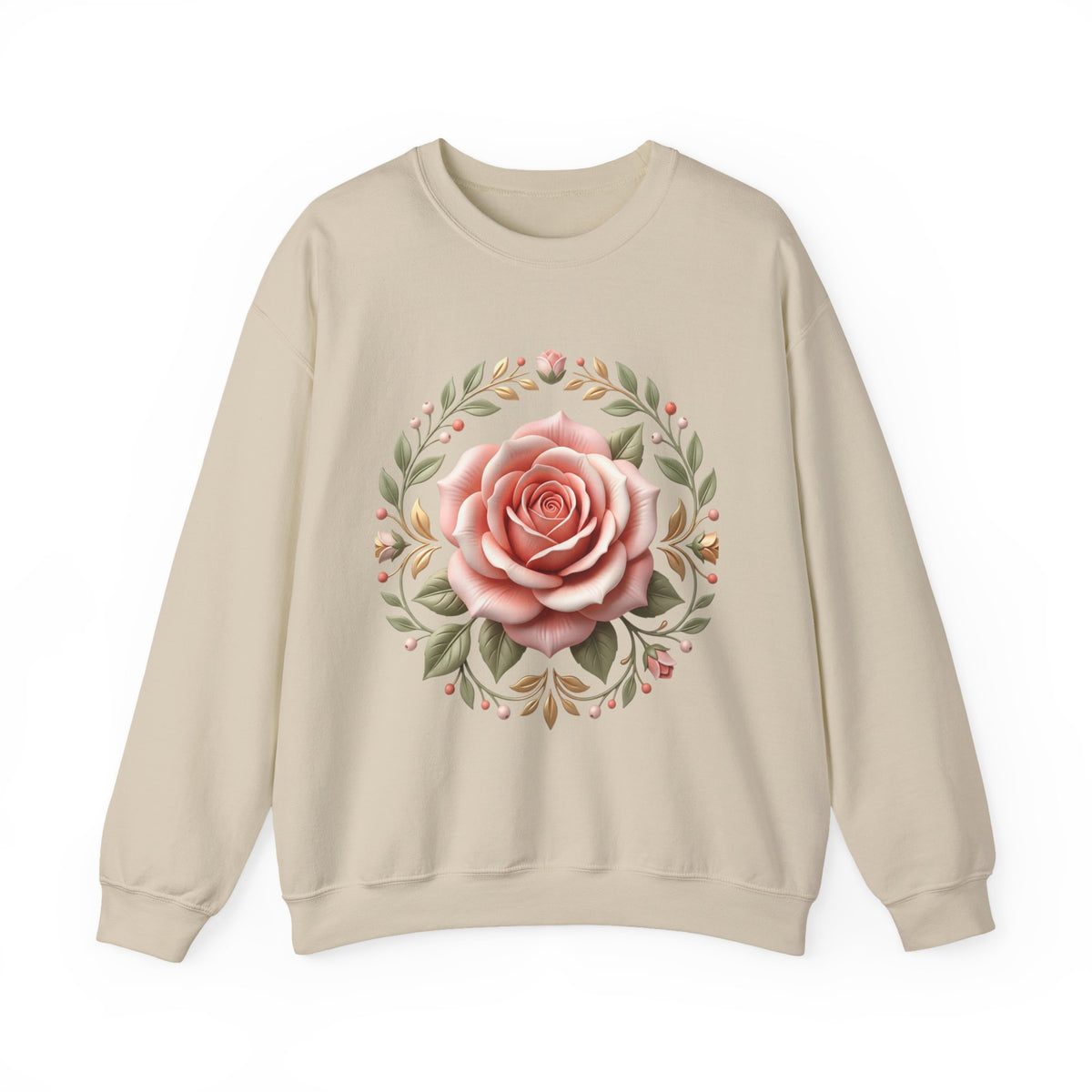 Rose Wreath Crewneck Sweatshirt — Vintage Floral Rose Pullover