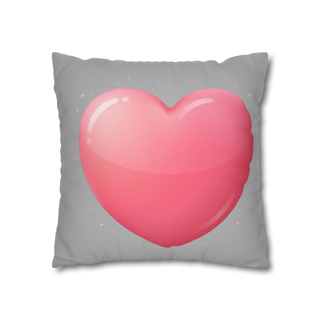 Pink Heart Grey Spun Polyester Square Pillowcase