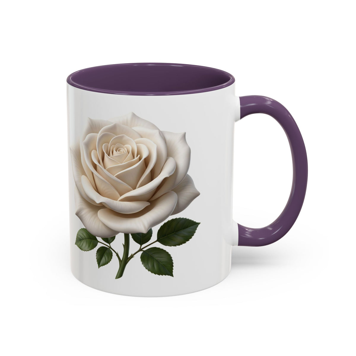 White Rose Accent Coffee Mug — Elegant Floral 11/15oz Ceramic