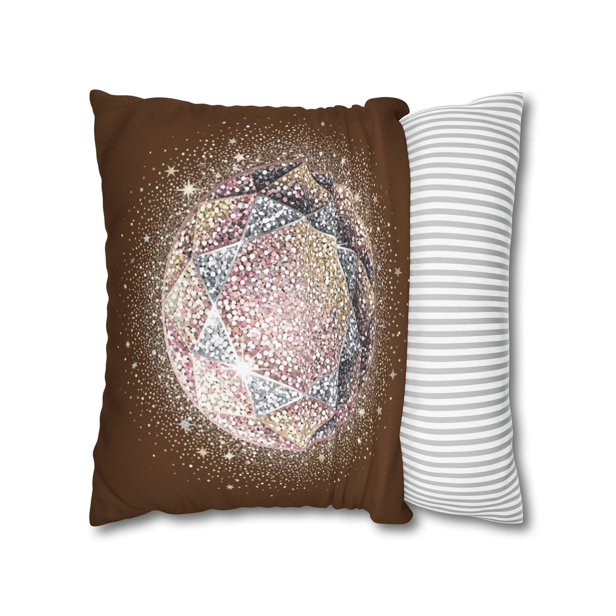 Glittery Brown Spun Polyester Square Pillowcase