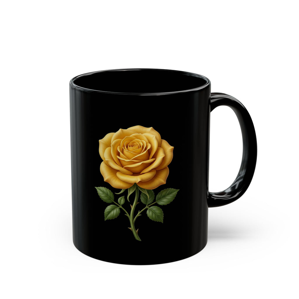 Yellow Rose Black Mug — Elegant Floral Coffee Cup (11oz & 15oz)