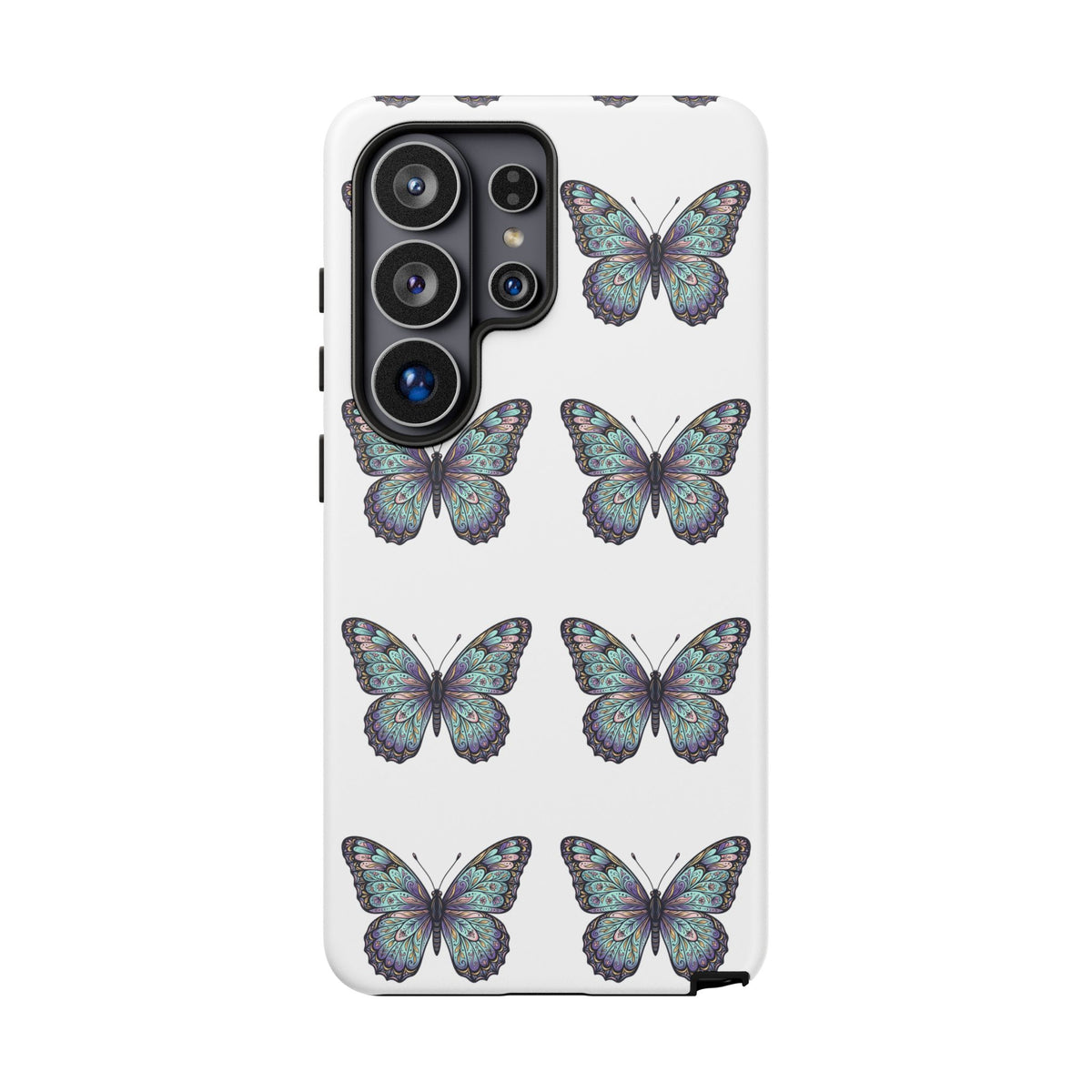 Butterfly Pattern Tough Phone Case — Vintage Teal Floral Protective Cover
