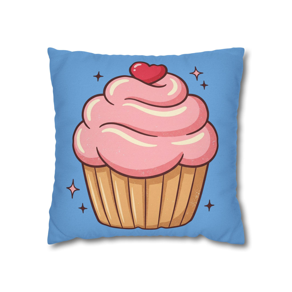 Pink Cupcake Spun Polyester Square Pillowcase- Light Blue