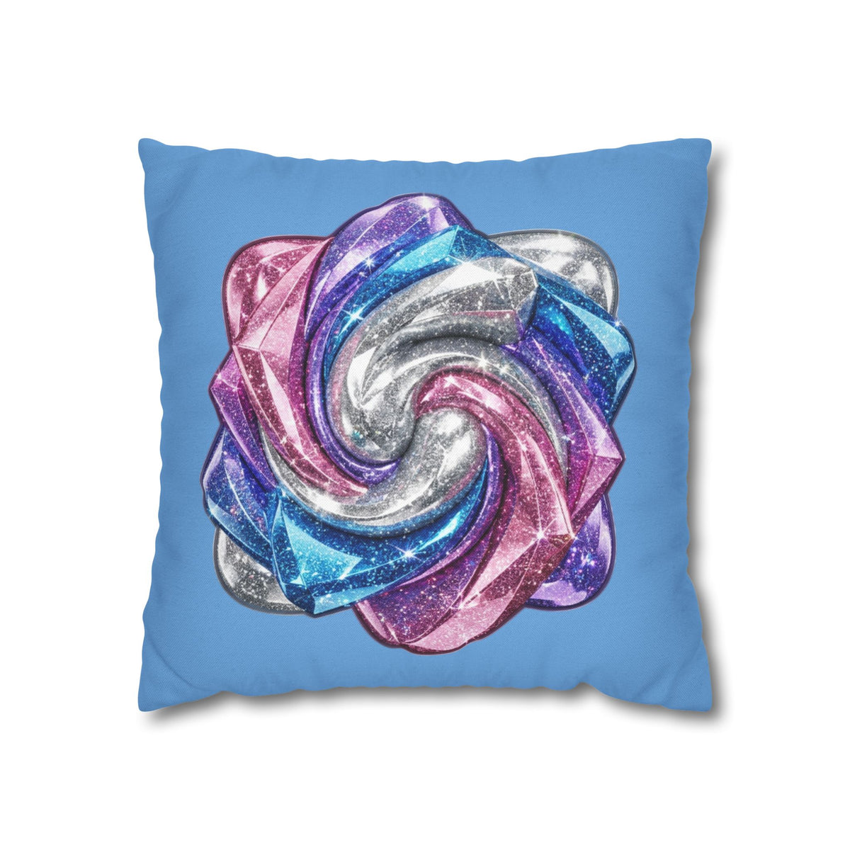 3D Glitter Design Light Blue Spun Polyester Square Pillowcase