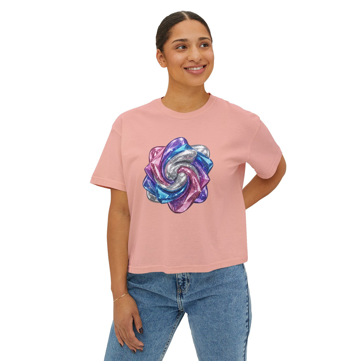 3D Glitter Design Women's Boxy Tee