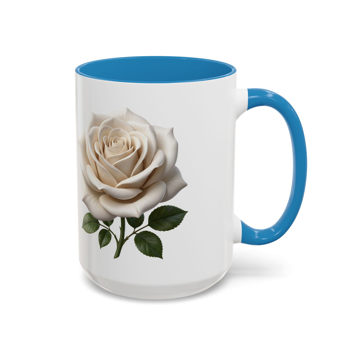 White Rose Accent Coffee Mug — Elegant Floral 11/15oz Ceramic