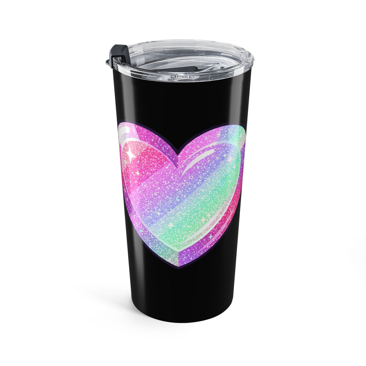 Pastel Glitter Heart Tumbler 20oz- Black