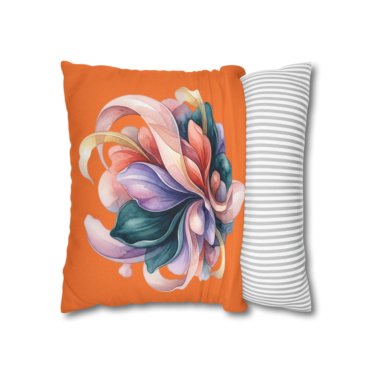 Abstract Floral Throw Pillowcase — Colorful Swirl Design on Orange