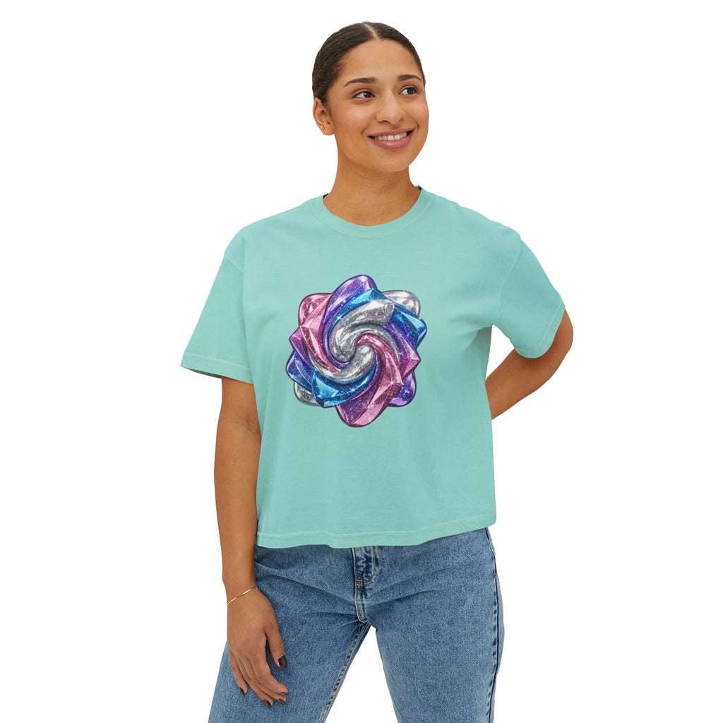 3D Glitter Design Women's Boxy Tee