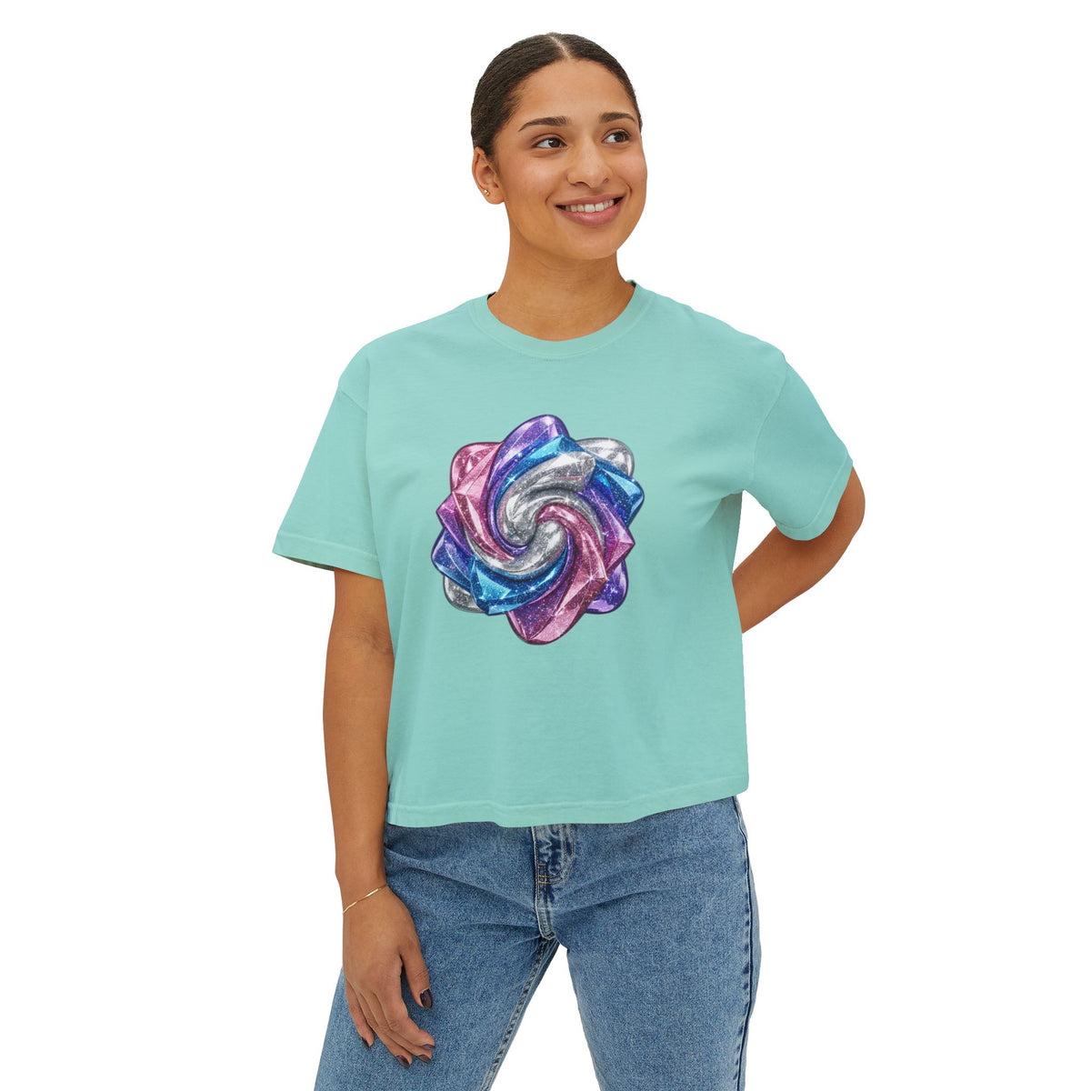 3D Glitter Design Women's Boxy Tee