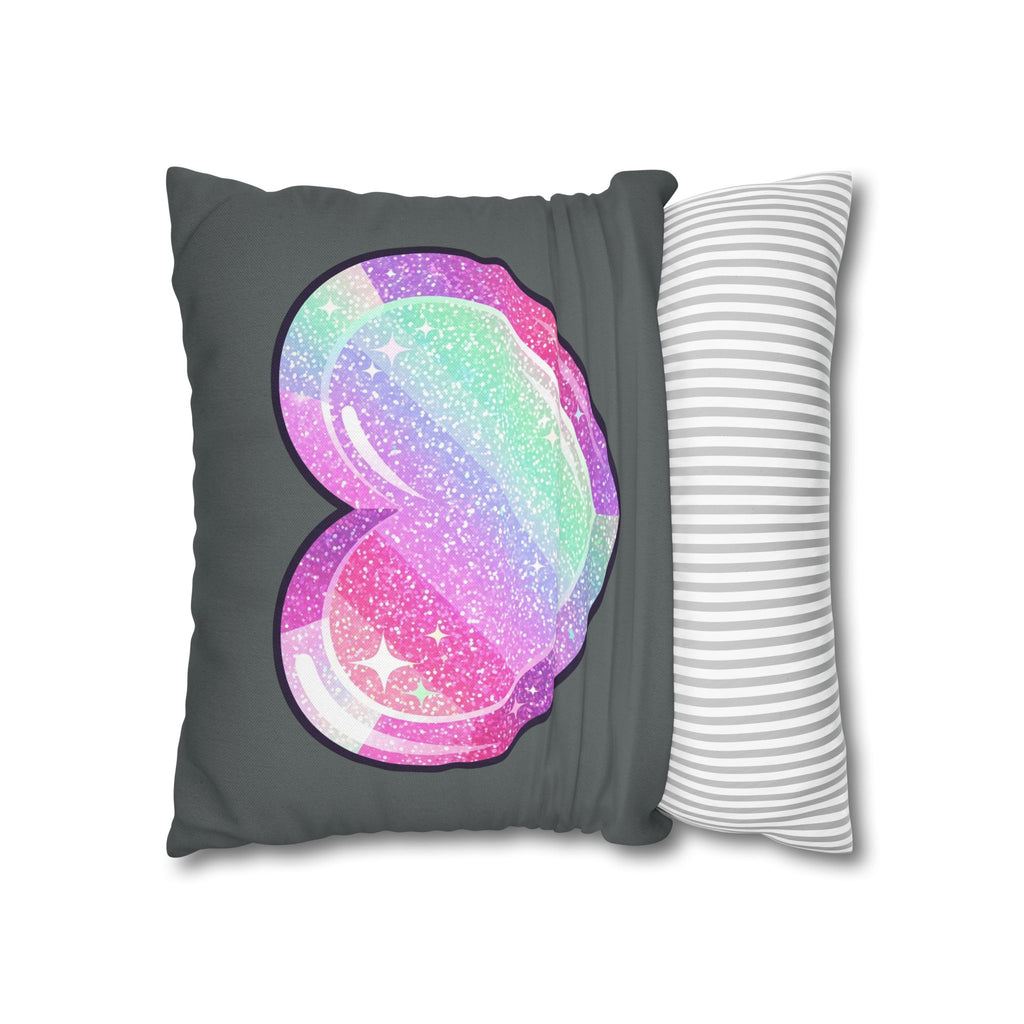 Pastel Glitter Heart Pillowcase Spun Polyester Square Pillowcase- Dark Grey