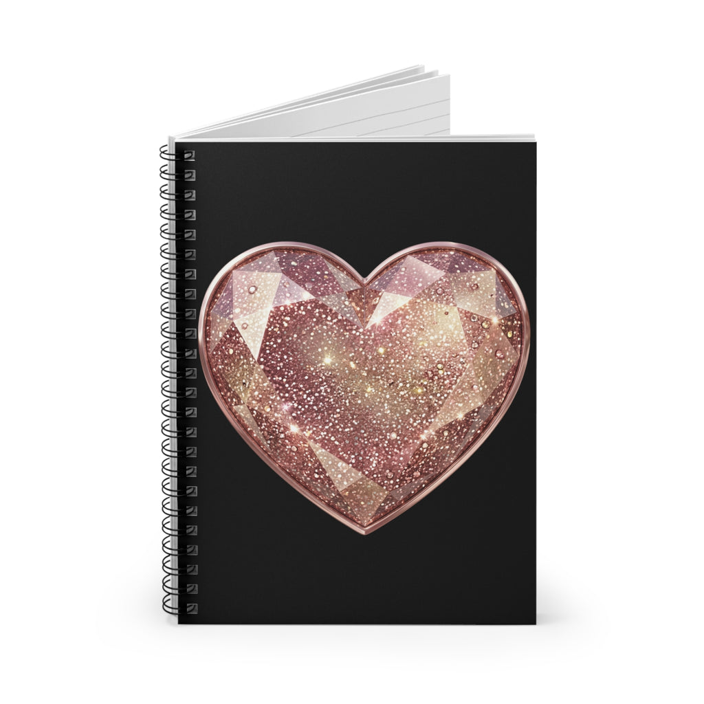 Rose Gold Glitter Heart Spiral Notebook — Ruled Journal for Notes & Gifts- Black