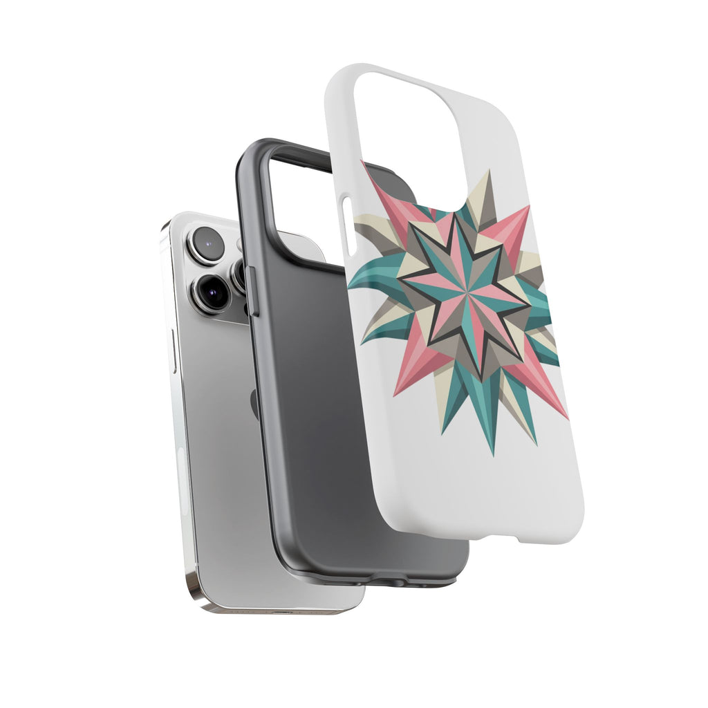 Geometric Star Tough Phone Case – Pink Teal Compass Design