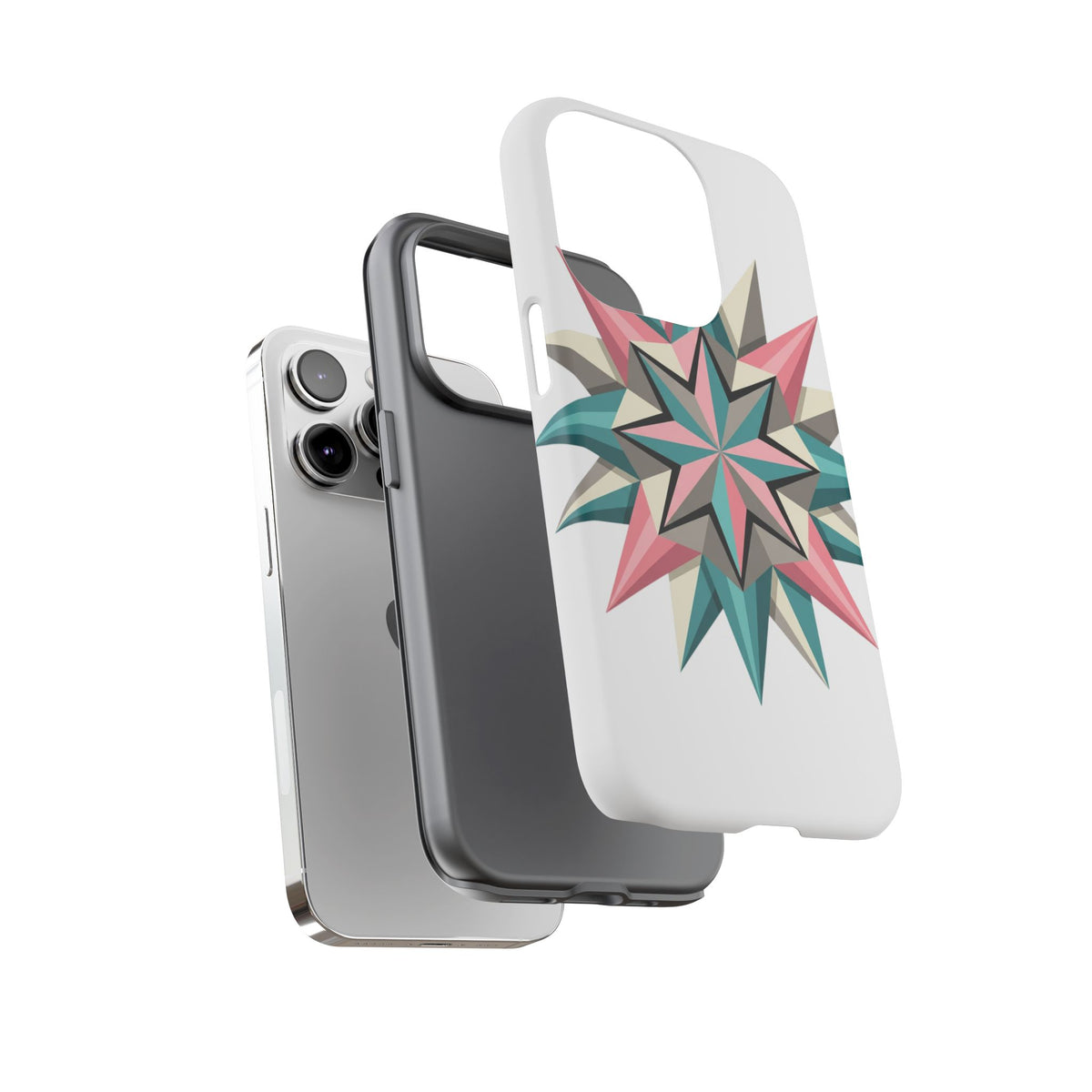 Geometric Star Tough Phone Case – Pink Teal Compass Design