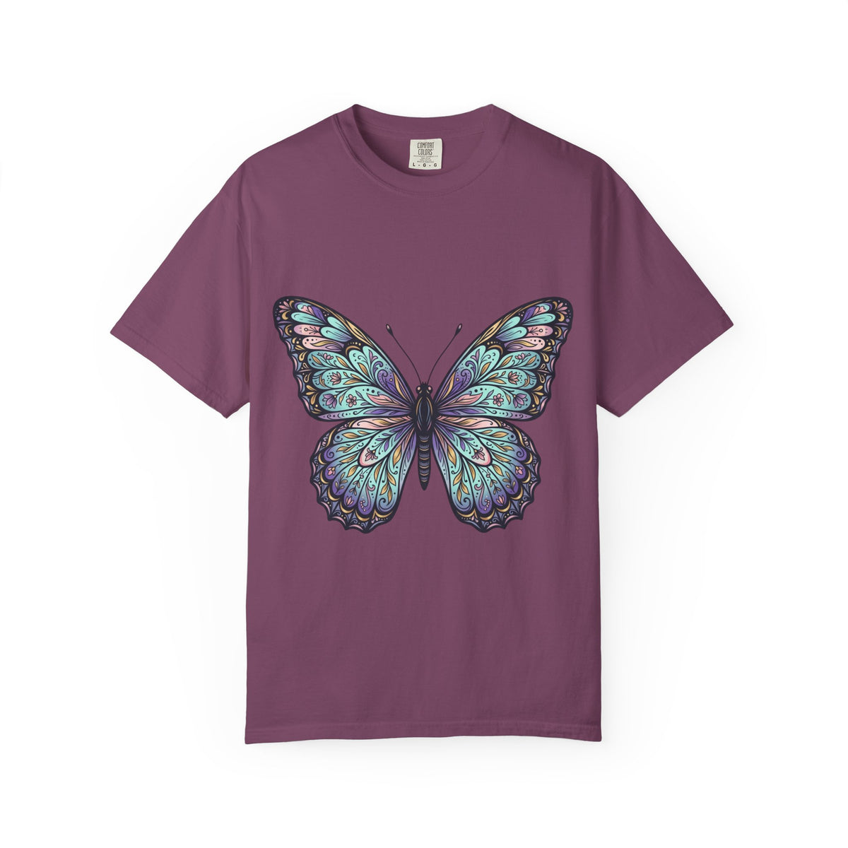 Butterfly Art T‑Shirt — Blue Purple Ornamental Butterfly Graphic Tee