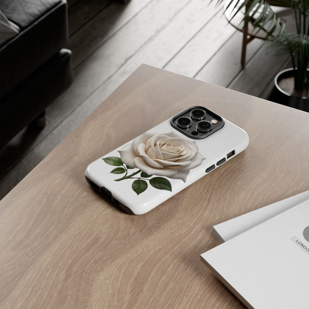 White Rose Tough Phone Case – Elegant Floral Protective Cover