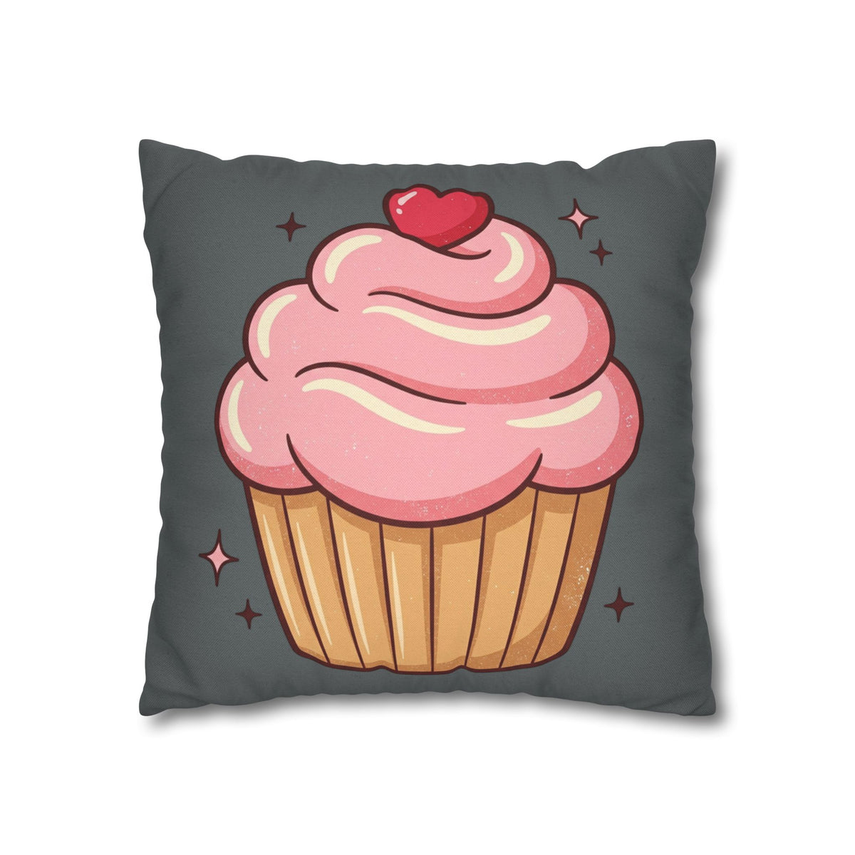 Pink Cup Cake Spun Polyester Square Pillowcase- Dark Grey