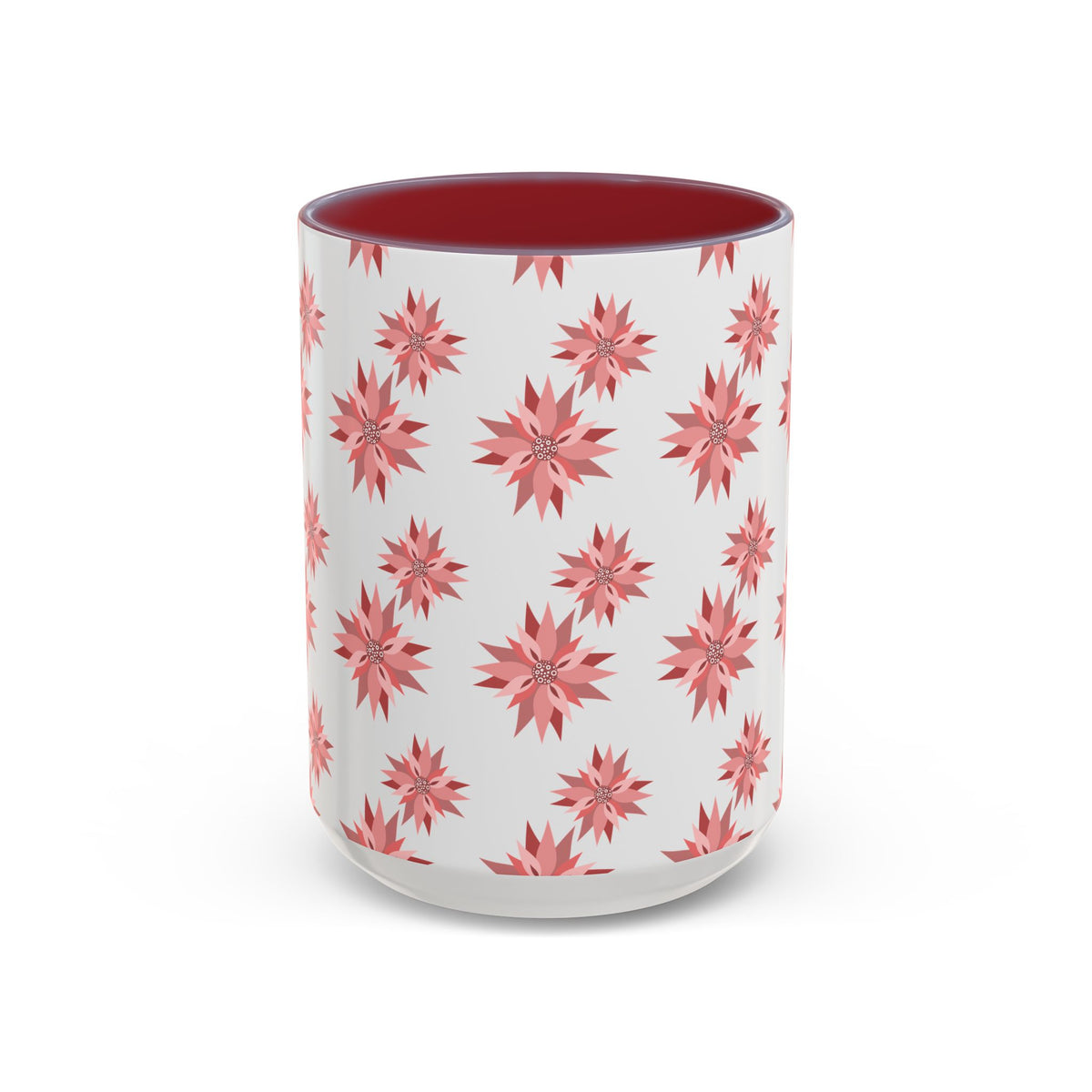 Pink Geometric Floral Accent Coffee Mug — 11/15oz