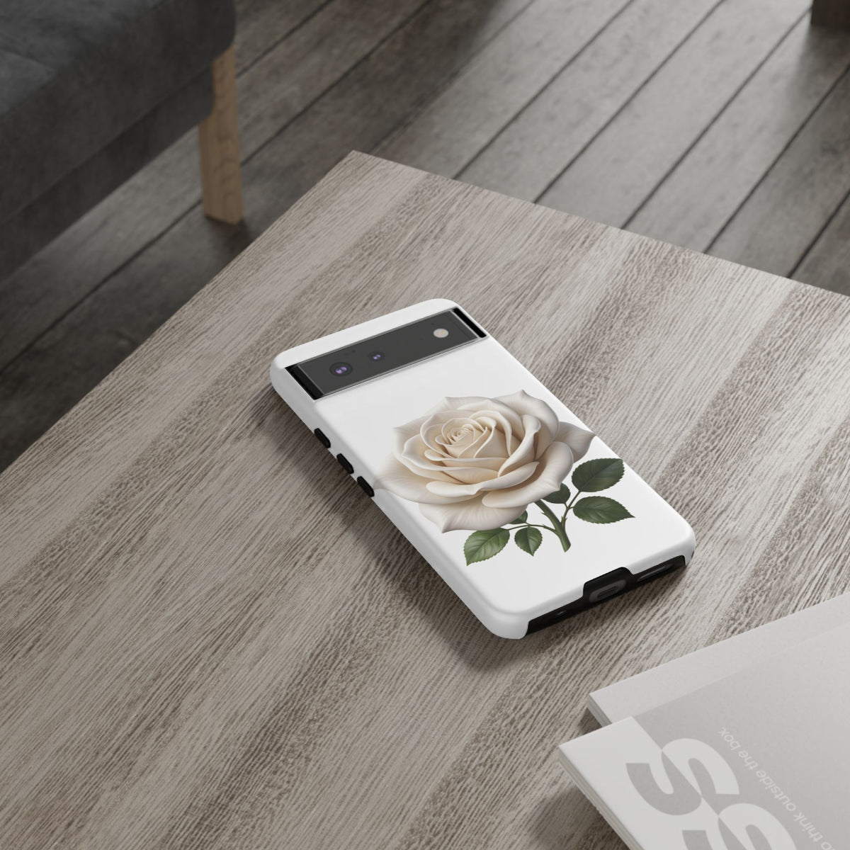 White Rose Tough Phone Case – Elegant Floral Protective Cover