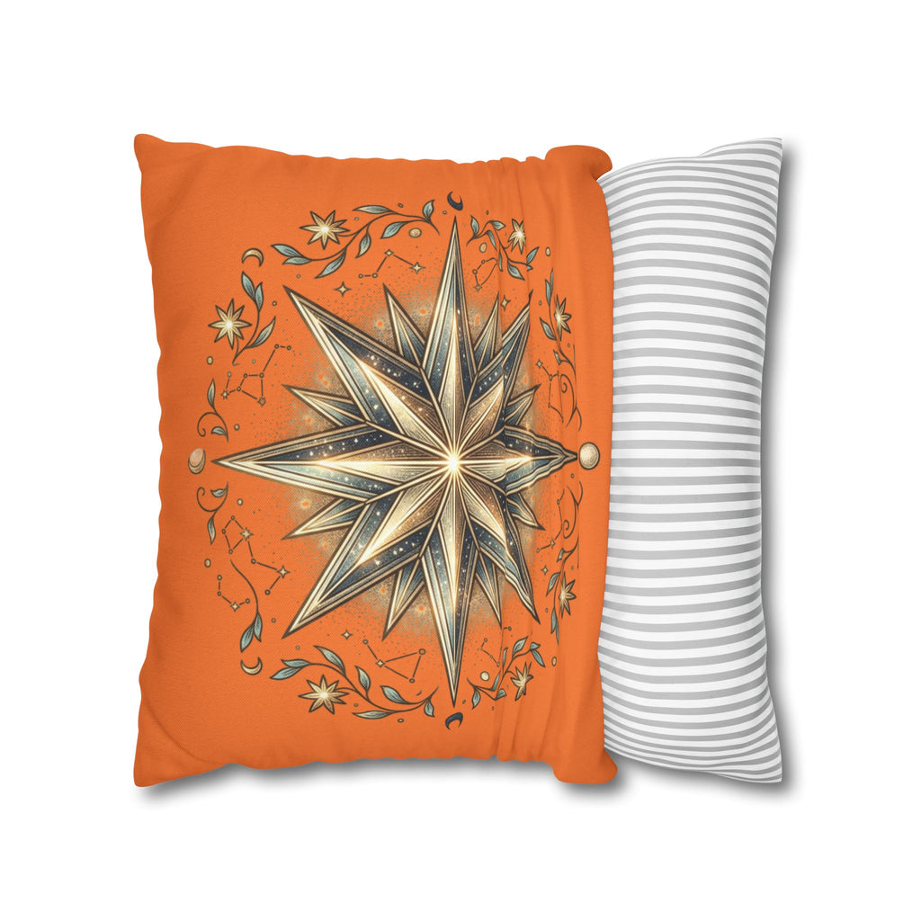 Star Print Orange Spun Polyester Square Pillowcase