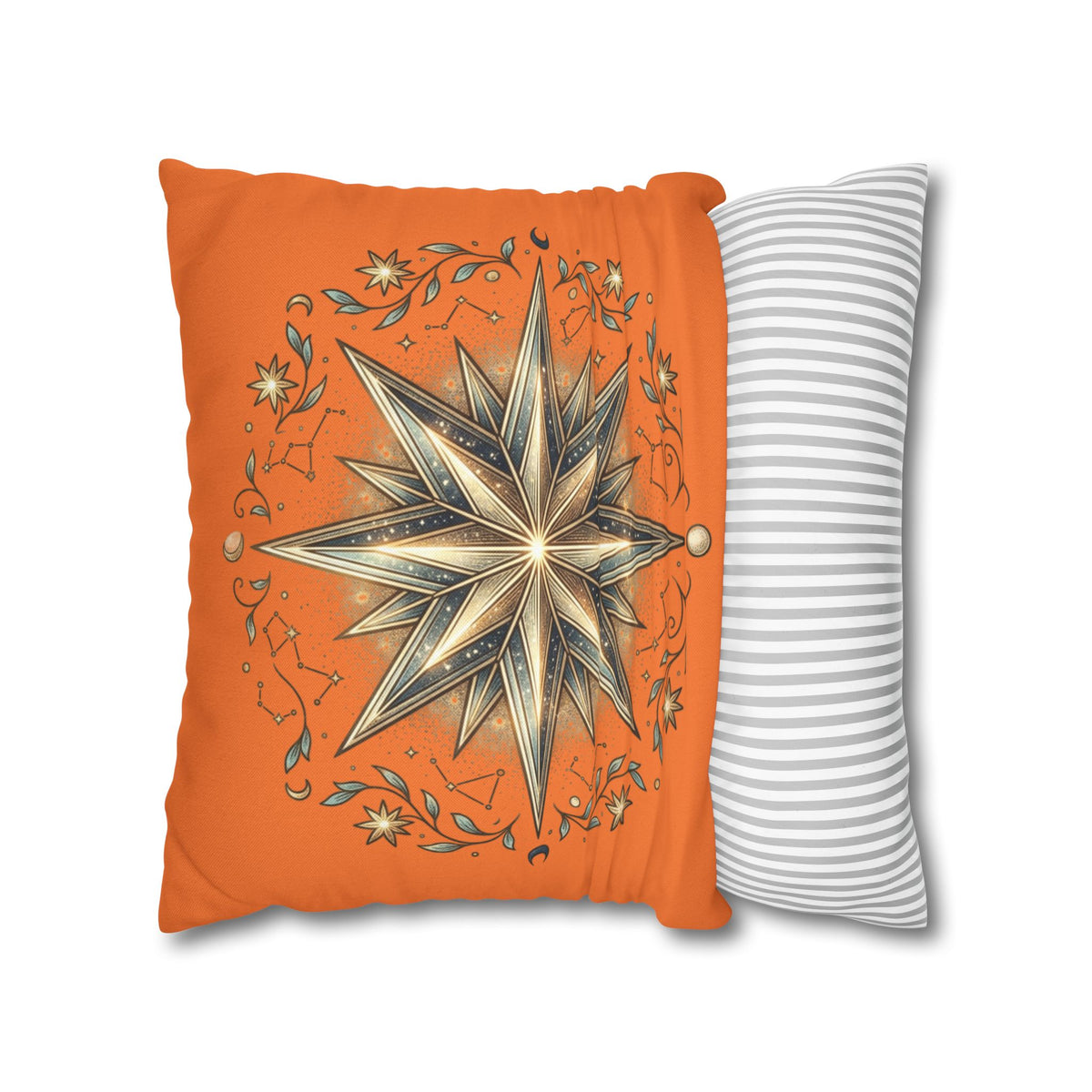 Star Print Orange Spun Polyester Square Pillowcase