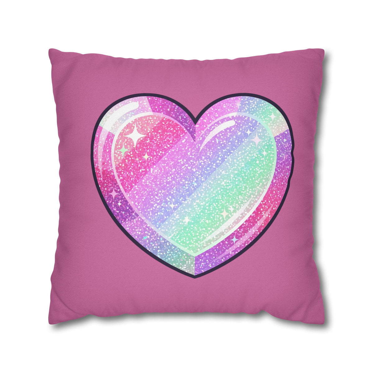 Pastel Glitter Heart Pillowcase Spun Polyester Square Pillowcase- Light Pink